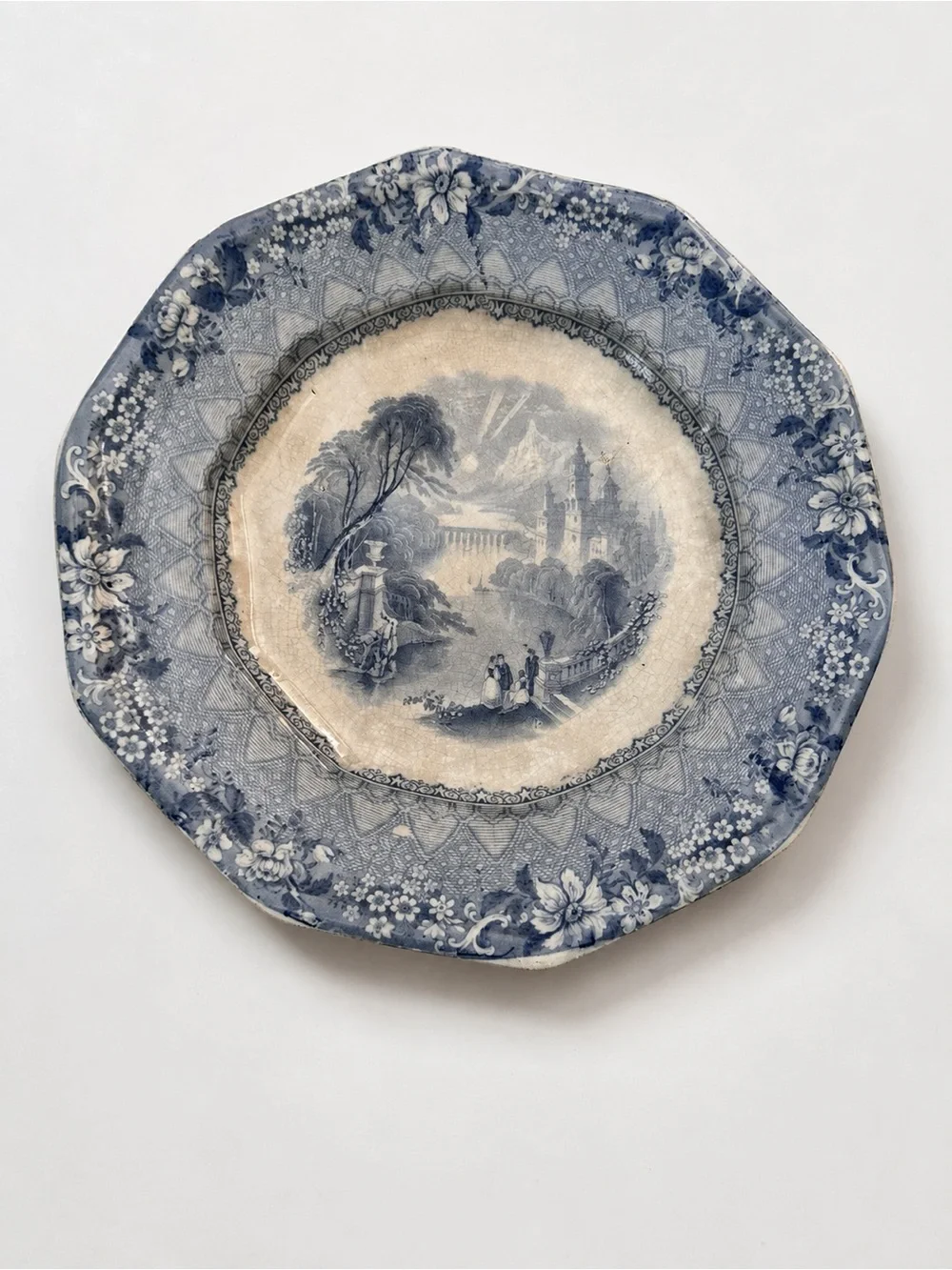 Antique C&W K. Harvey Delaware Blue Transferware 10.5” Plate